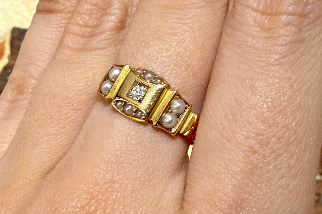 Victorian pearl and diamond ring from 1890-Antique rings-The Antique Ring Shop