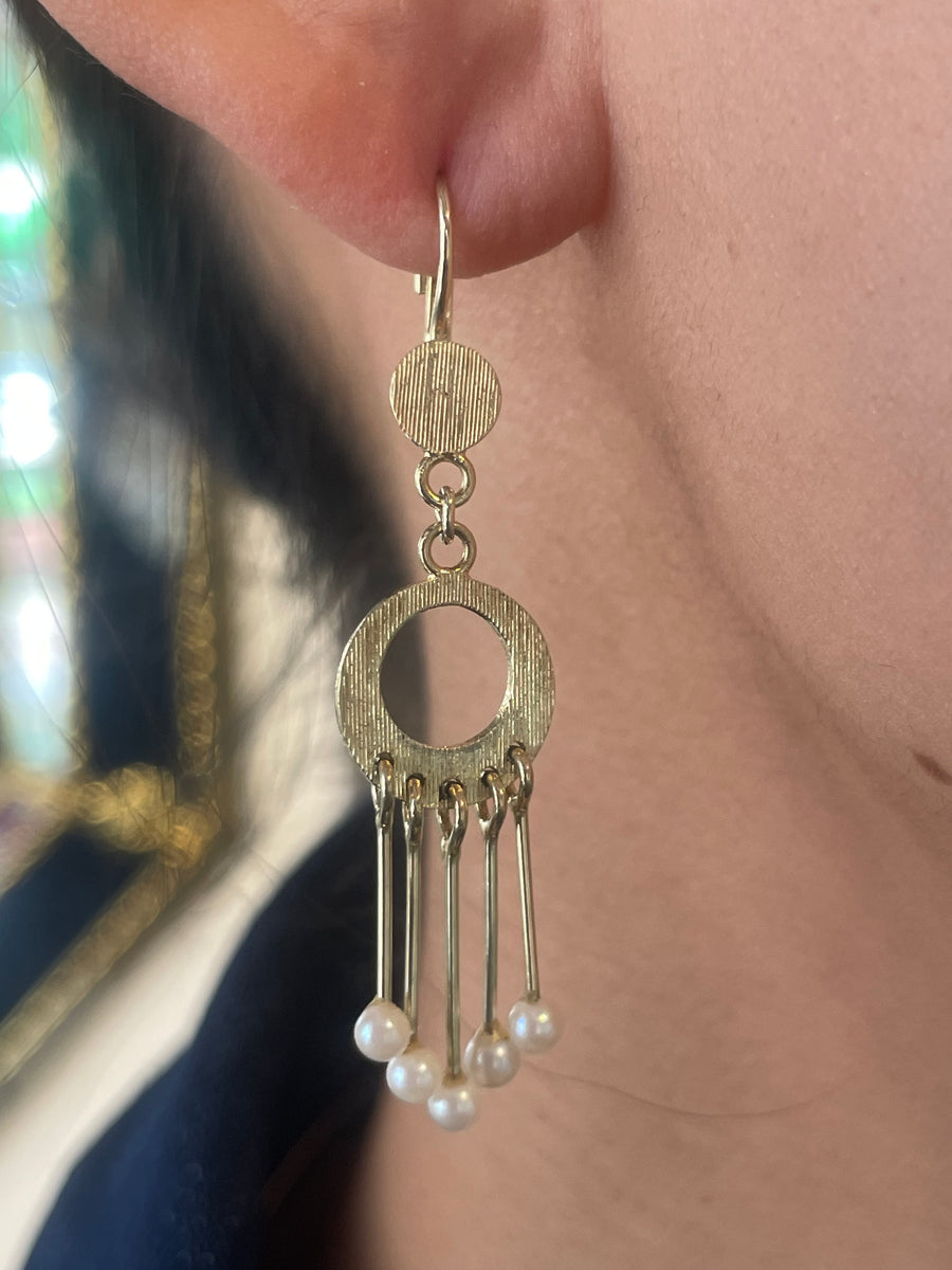Pearl pendant earrings in 14 carat gold-Earrings-The Antique Ring Shop