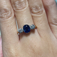 Sapphire and diamond three stone ring-engagement rings-The Antique Ring Shop