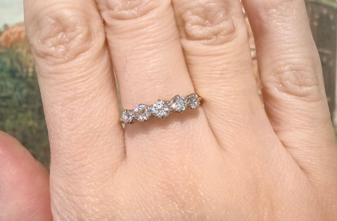 Five stone old cut diamond ring in 18 carat gold-Antique rings-The Antique Ring Shop