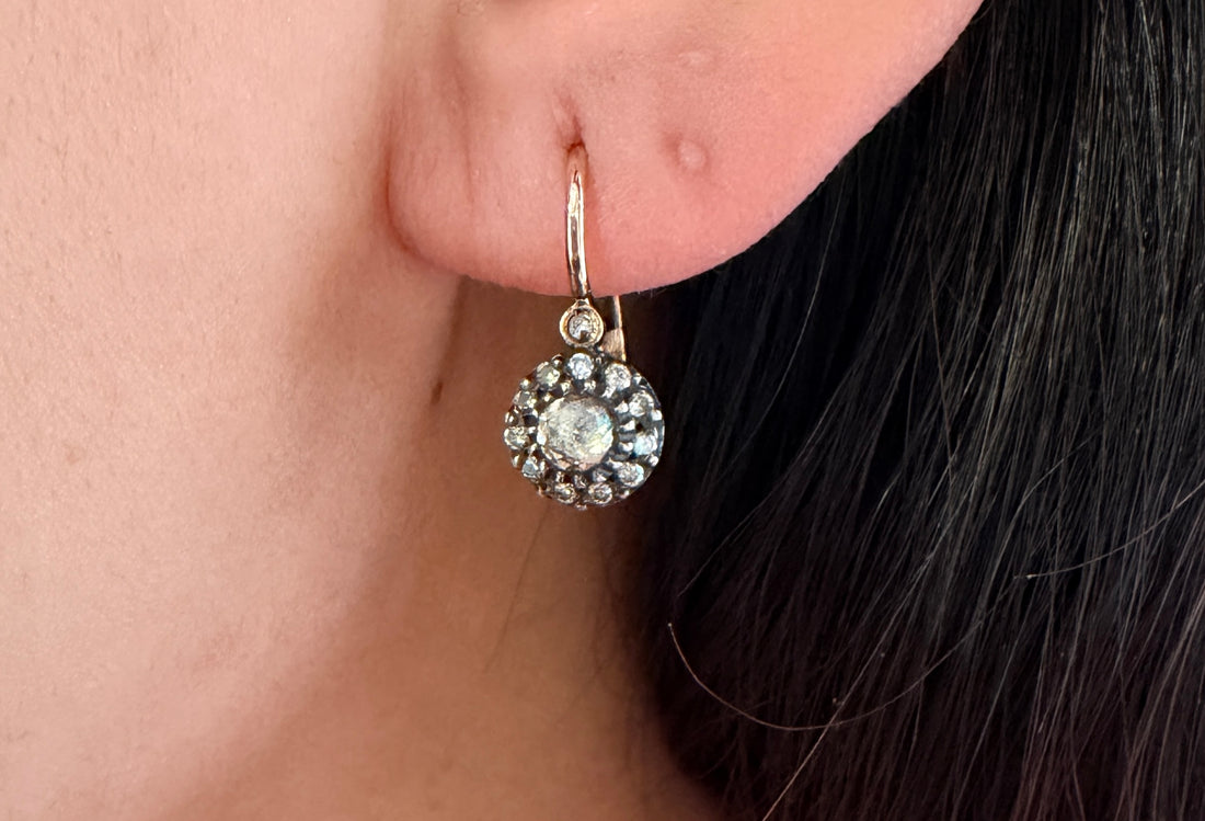 Rose and single cut diamond pendant earrings-The Antique Ring Shop