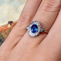 Sapphire and diamond ring in platinum and gold-Antique rings-The Antique Ring Shop