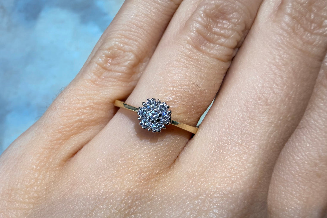 Diamond cluster ring in 14 carat gold-Vintage Rings-The Antique Ring Shop