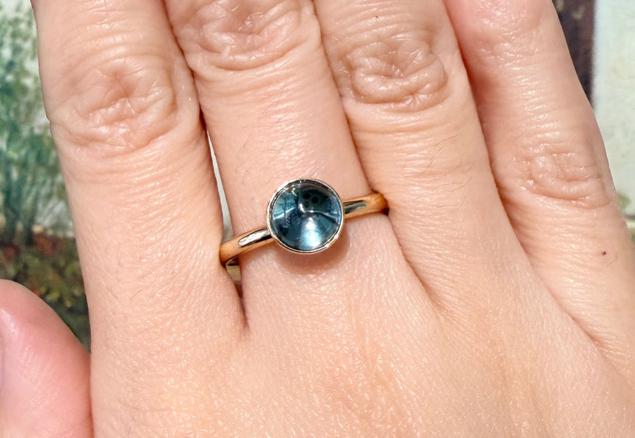 Cabochon blue topaz ring in 14 carat gold-engagement rings-The Antique Ring Shop