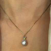 Baroque grey pearl and iolite pendant-Pendants-The Antique Ring Shop