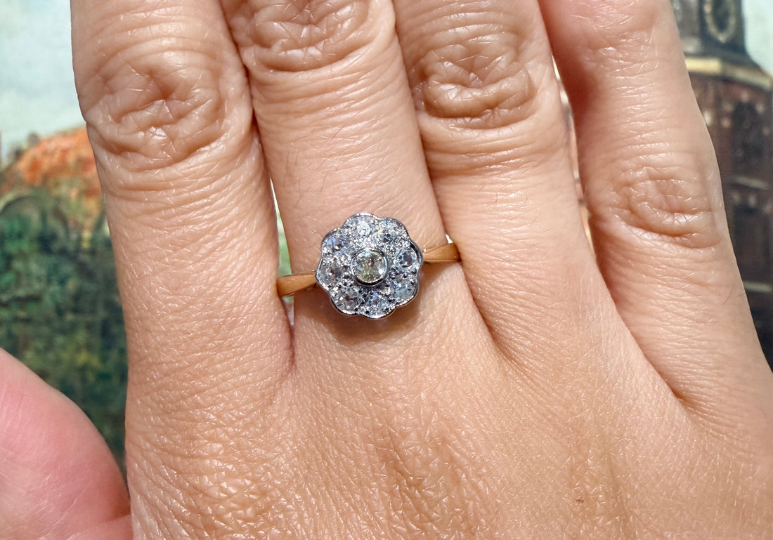 Edwardian old cut diamond cluster ring