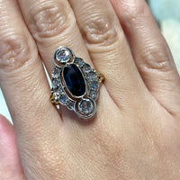 Sapphire and rose diamond marquise ring-Antique rings-The Antique Ring Shop