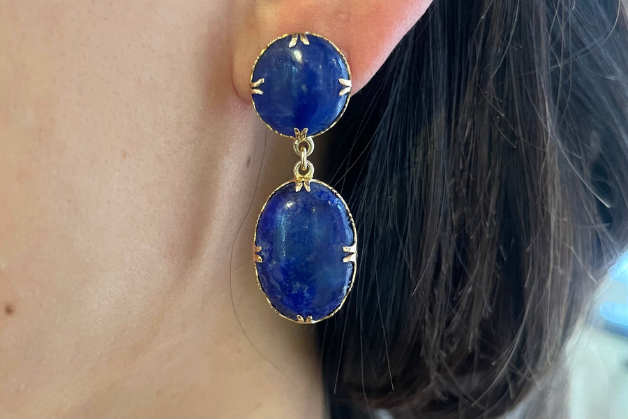 Lapiz pendant earring in 14 carat gold-Earrings-The Antique Ring Shop