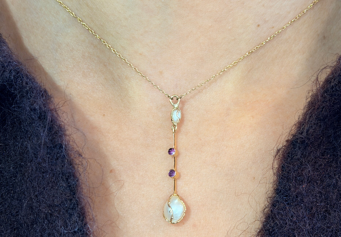 Vintage pearl and tourmaline pendant-The Antique Ring Shop