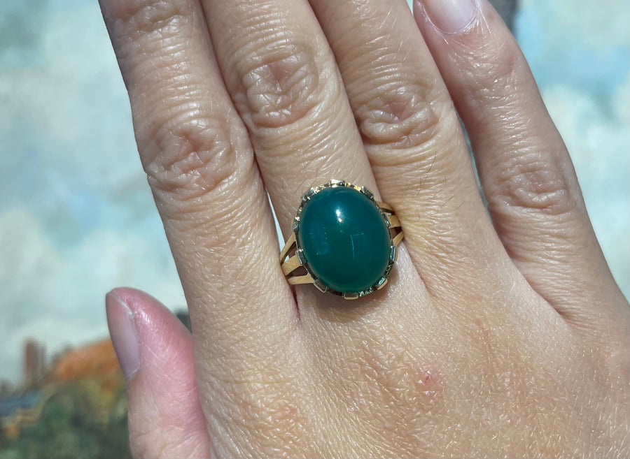 Vintage cabochon chrysoprase ring-Vintage Rings-The Antique Ring Shop