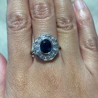 White gold sapphire and diamond ring-engagement rings-The Antique Ring Shop