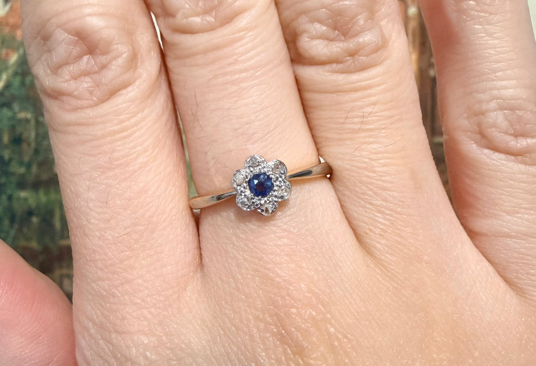 Edwardian rose diamond and sapphire cluster ring-Antique rings-The Antique Ring Shop