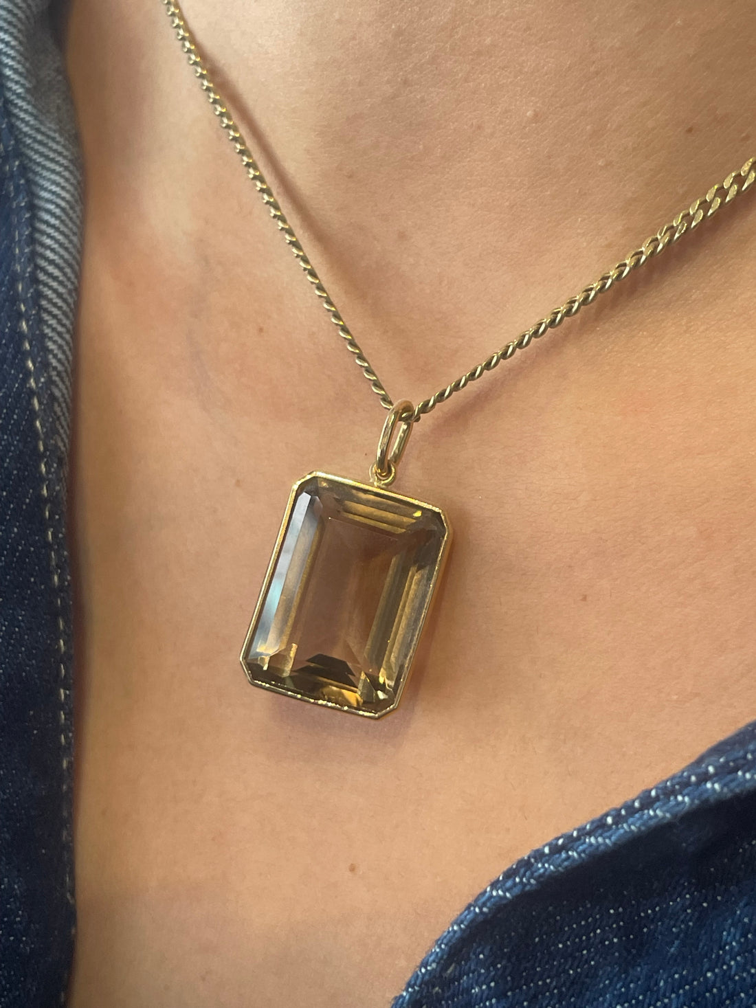 Smoked quartz pendant in 18 carat rose gold-Pendants-The Antique Ring Shop