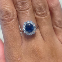 Sapphire and diamond cluster ring in white gold-engagement rings-The Antique Ring Shop