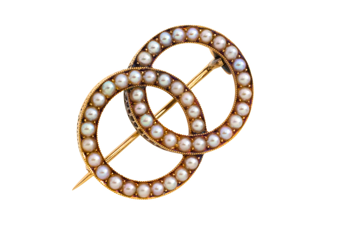 Antique seed pearl brooch in 14 carat gold-Brooches-The Antique Ring Shop