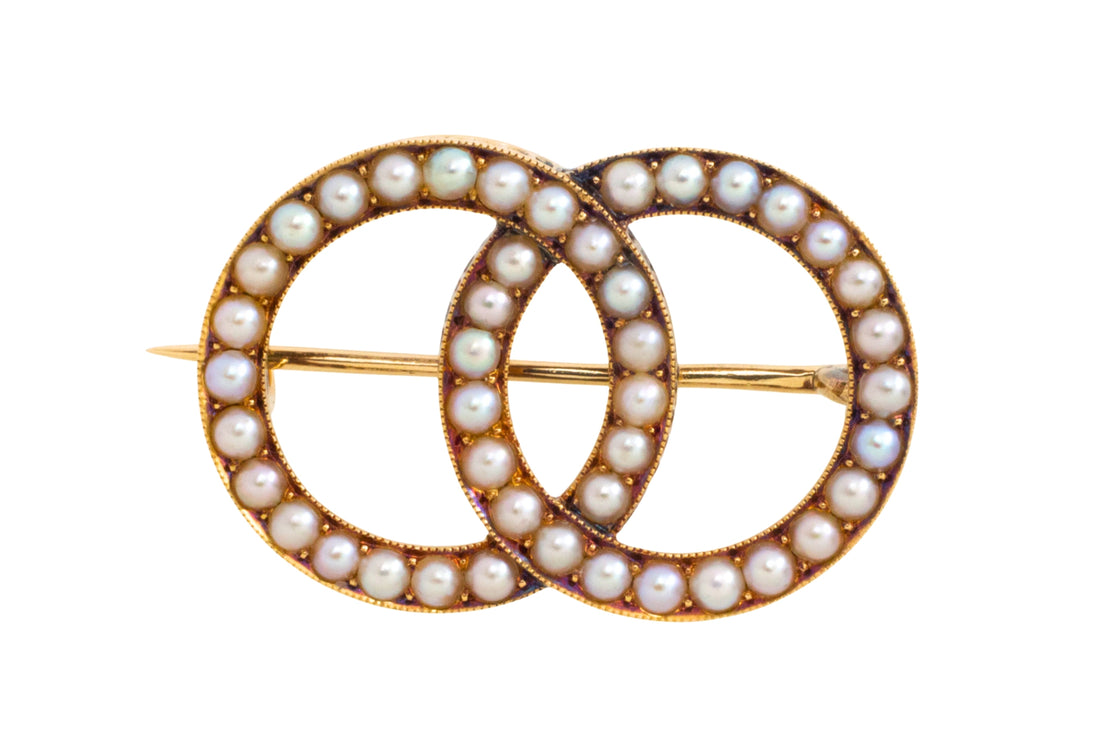 Antique seed pearl brooch in 14 carat gold-Brooches-The Antique Ring Shop