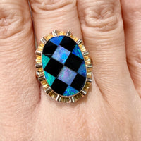 Opal and onyx checkerboard ring-Vintage Rings-The Antique Ring Shop