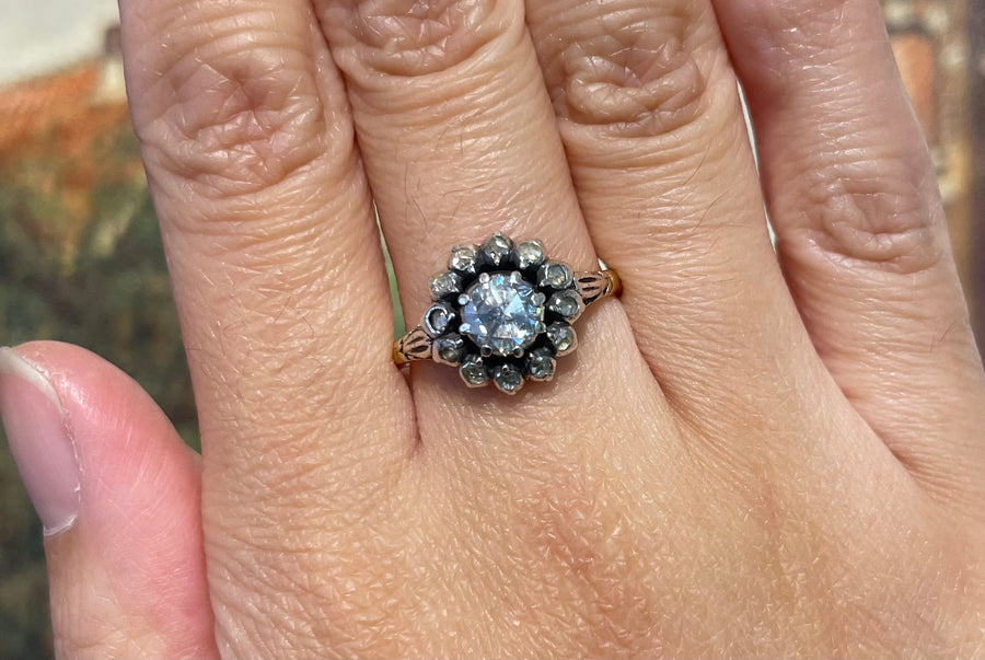 Rose diamond ring in silver and gold-Vintage Rings-The Antique Ring Shop