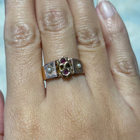 Pearl and ruby gypsy ring in 18 carat gold-Antique rings-The Antique Ring Shop