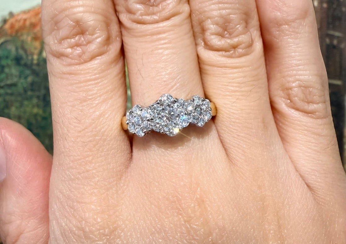 Diamond triple cluster ring in 18 carat gold-engagement rings-The Antique Ring Shop
