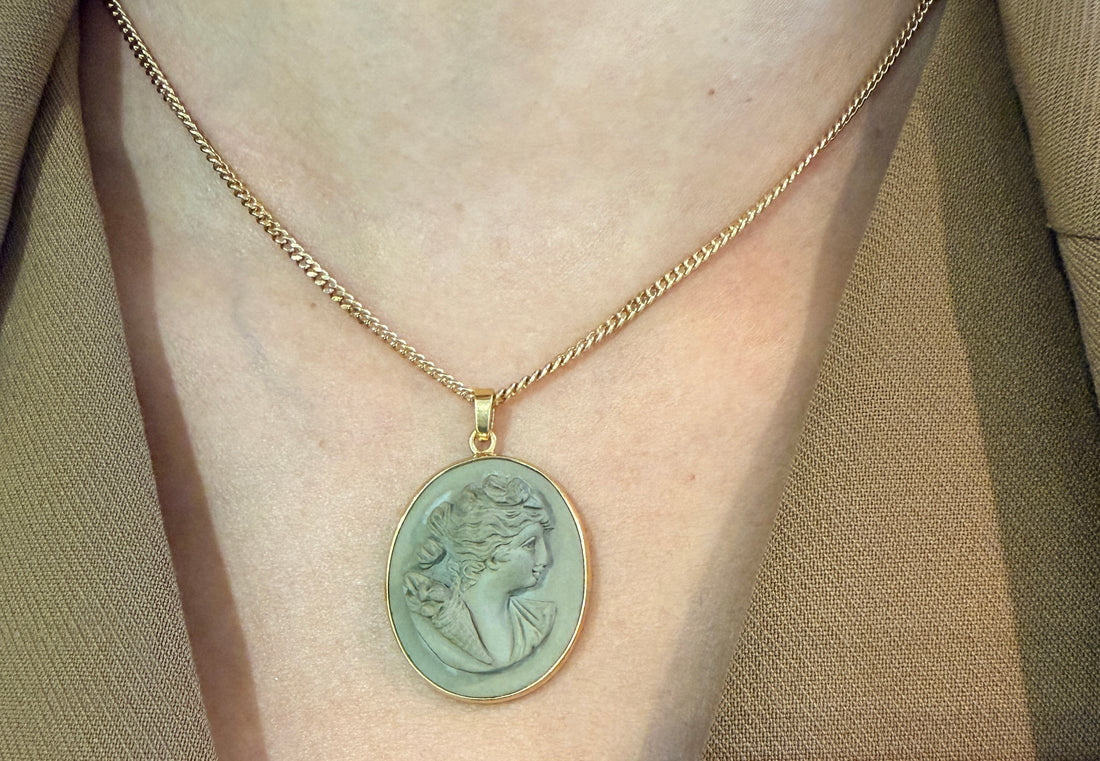 Lava Cameo in 18 carat gold-Pendants-The Antique Ring Shop