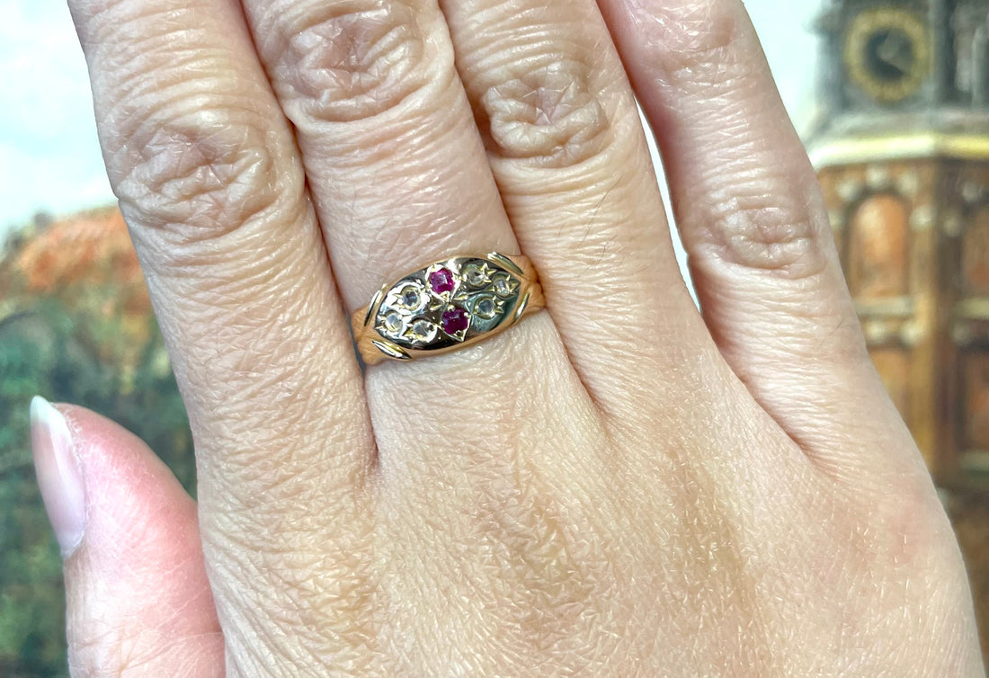 Victorian ruby and diamond ring in 18 carat gold-Antique rings-The Antique Ring Shop