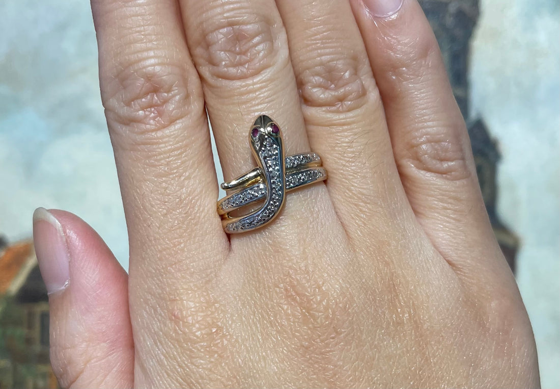 Vintage ruby and diamond snake ring-vintage rings-The Antique Ring Shop