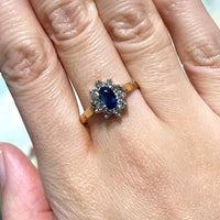 Vintage sapphire and diamond cluster ring in 18 carat gold-engagement rings-The Antique Ring Shop