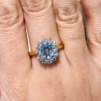 Aquamarine and diamond ring in 18 carat gold-engagement rings-The Antique Ring Shop