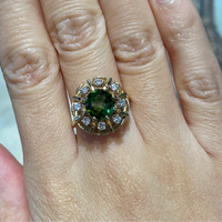 Tourmaline and diamond cluster ring-Vintage Rings-The Antique Ring Shop