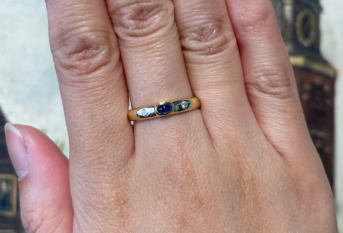 Cabochon sapphire and diamond ring-wedding rings-The Antique Ring Shop