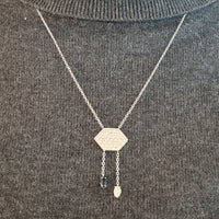 Vintage diamond and sapphire pendant in white gold-Pendants-The Antique Ring Shop