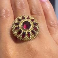 Garnet sun burst ring in 14 carat gold-Vintage & retro rings-The Antique Ring Shop