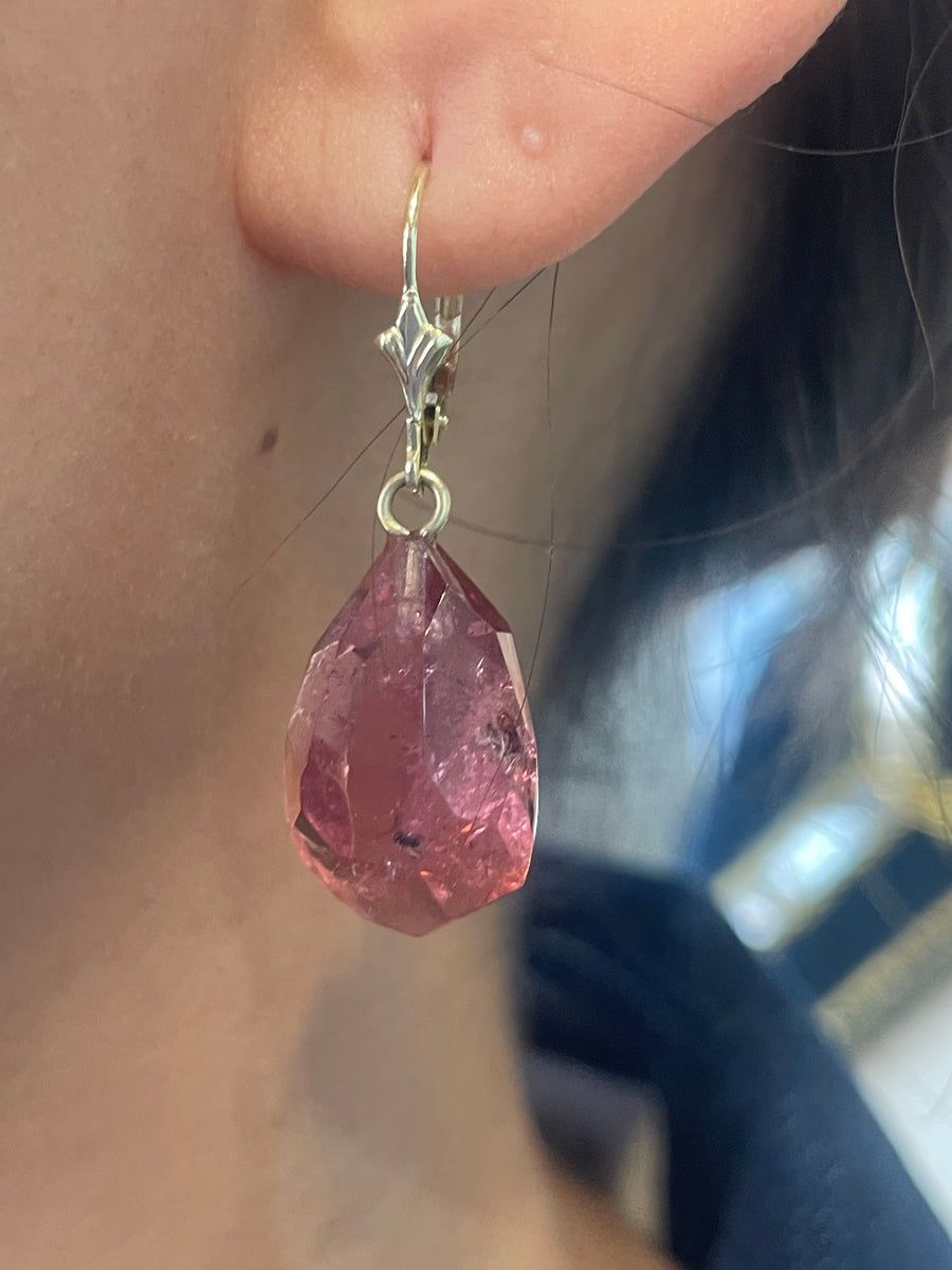 Faceted tourmaline pendant earrings-Earrings-The Antique Ring Shop