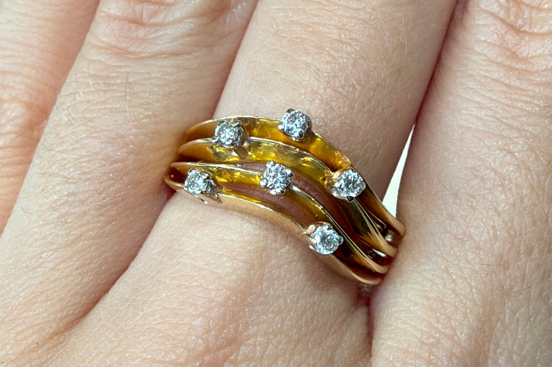 Vintage 18 carat gold ring with diamonds-Vintage Rings-The Antique Ring Shop
