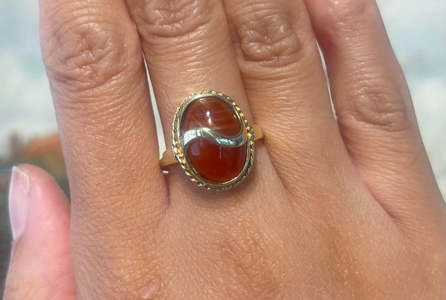 Cabochon carnelian ring in 14 carat gold-Vintage Rings-The Antique Ring Shop