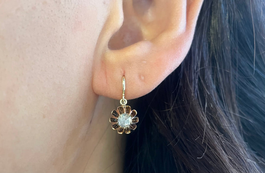 Rose diamond pendant earrings-Earrings-The Antique Ring Shop