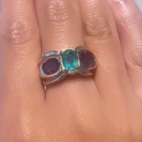 Emerald and garnet ring in 18 carat gold-Vintage & retro rings-The Antique Ring Shop