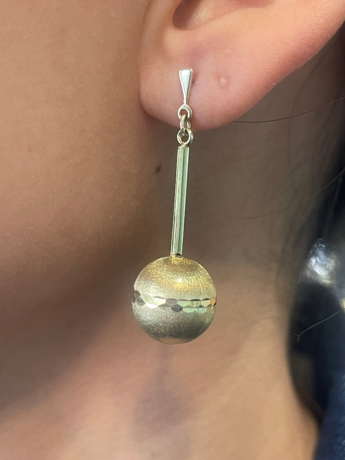 Pendant sphere earrings in 14 carat gold-Earrings-The Antique Ring Shop