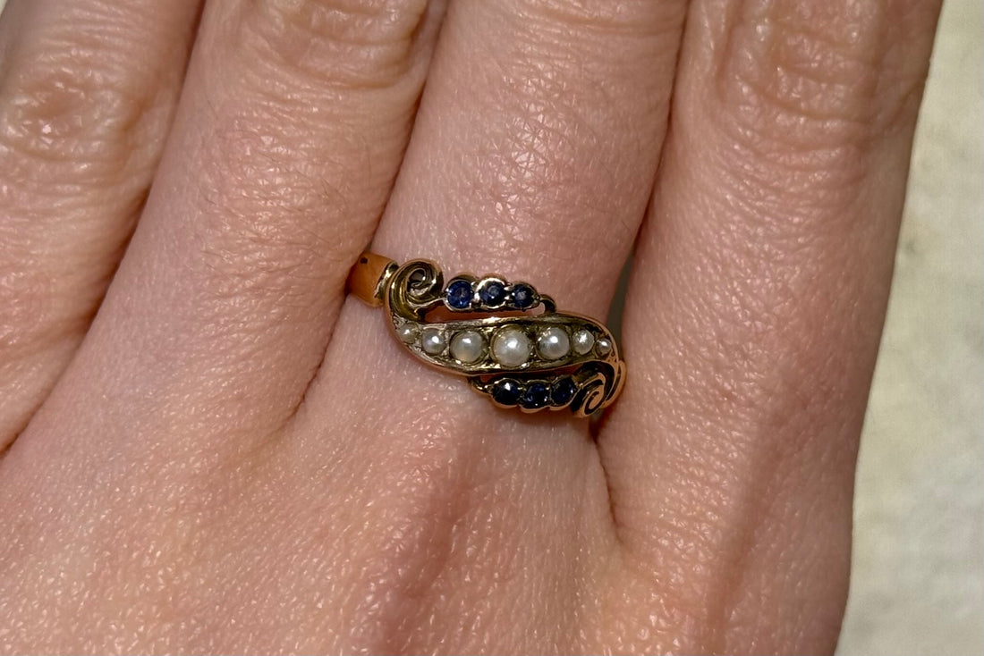 Edwardian sapphire and pearl ring from 1908-Antique rings-The Antique Ring Shop