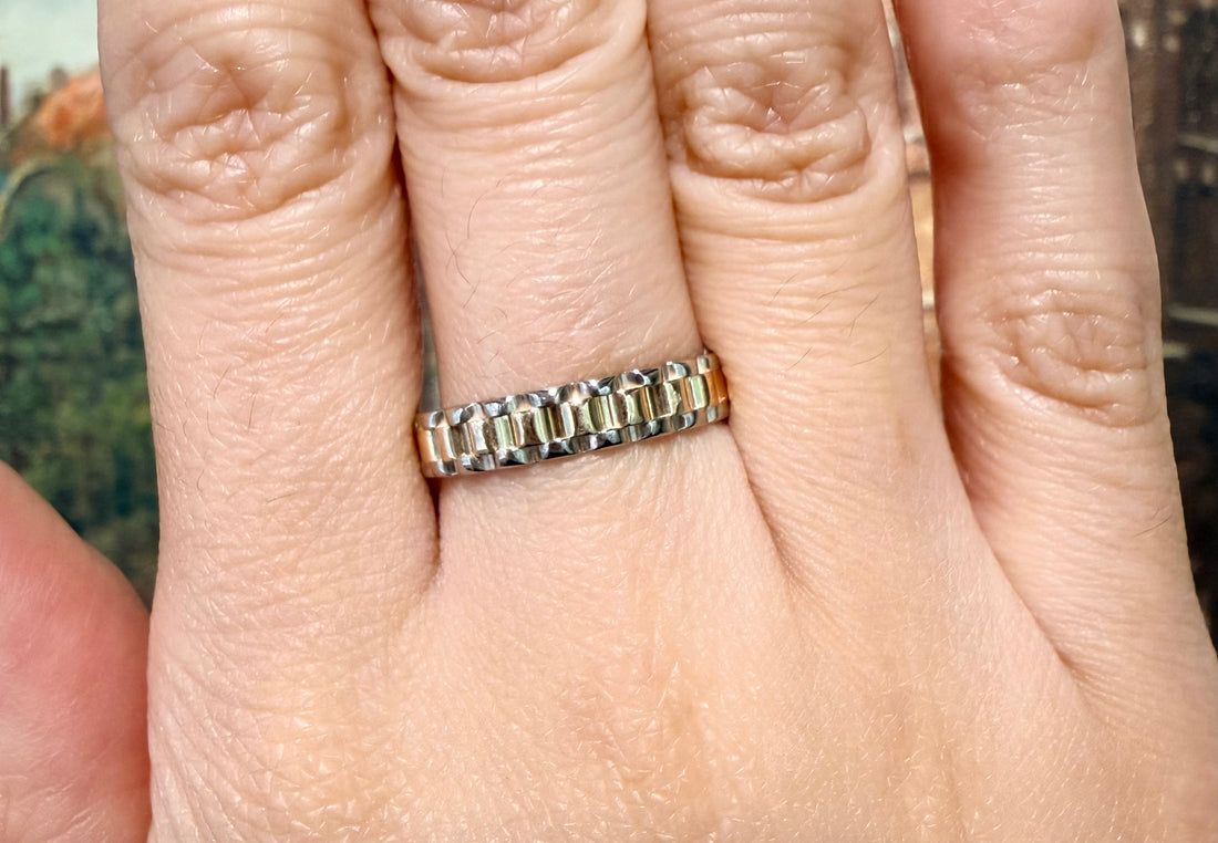 Watch band style ring in 14 carat gold-wedding rings-The Antique Ring Shop