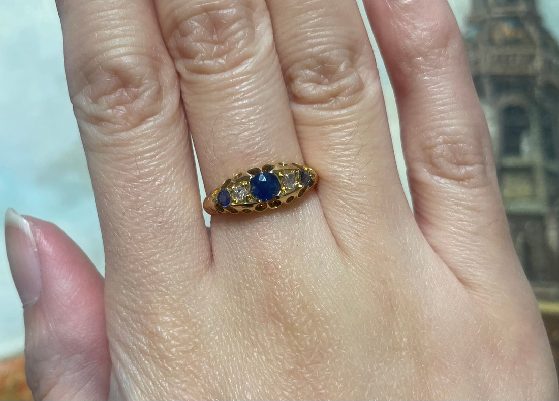 Edwardian sapphire and rose diamond ring from 1906-Antique rings-The Antique Ring Shop