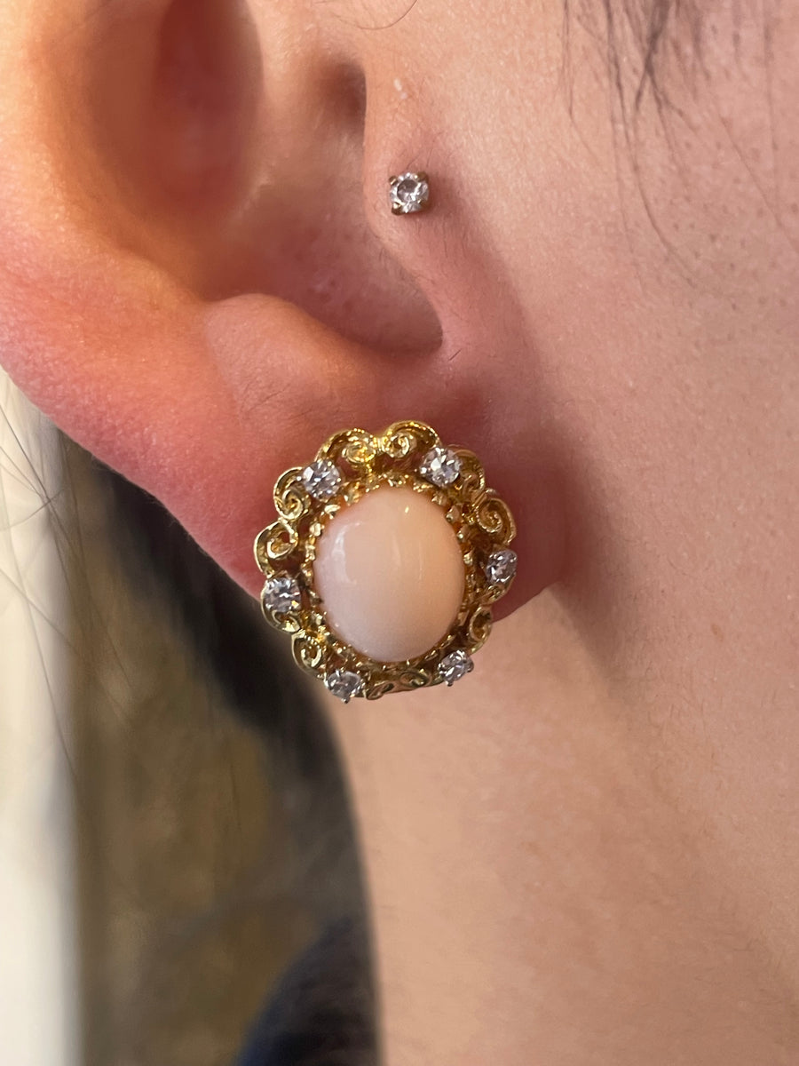 Angel skin and diamond earrings in 14 carat gold-The Antique Ring Shop
