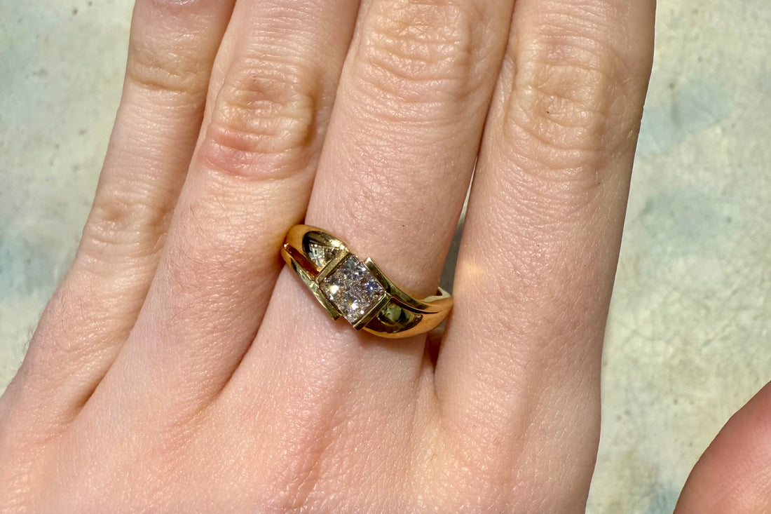 18 carat gold ring with princess cut diamonds-Vintage Rings-The Antique Ring Shop