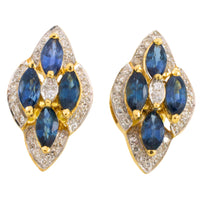 Sapphire and diamond marquise sdud earrings in 18 carat gold-Earrings-The Antique Ring Shop