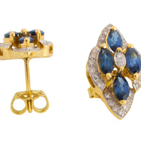 Sapphire and diamond marquise sdud earrings in 18 carat gold-Earrings-The Antique Ring Shop