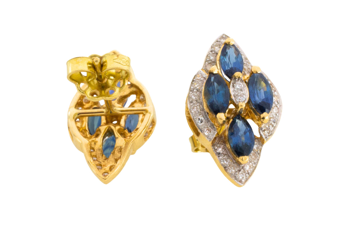 Sapphire and diamond marquise sdud earrings in 18 carat gold-Earrings-The Antique Ring Shop