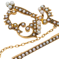 14 carat gold sword pin with pearls-Brooches-The Antique Ring Shop