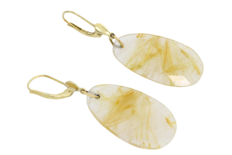 Rutilated quartz pendant earrings-Earrings-The Antique Ring Shop