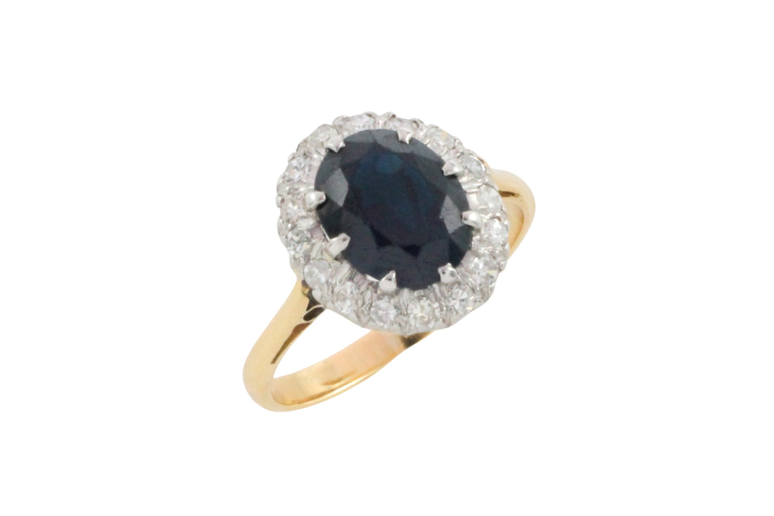 Vintage sapphire and diamond cluster ring-engagement rings-The Antique Ring Shop